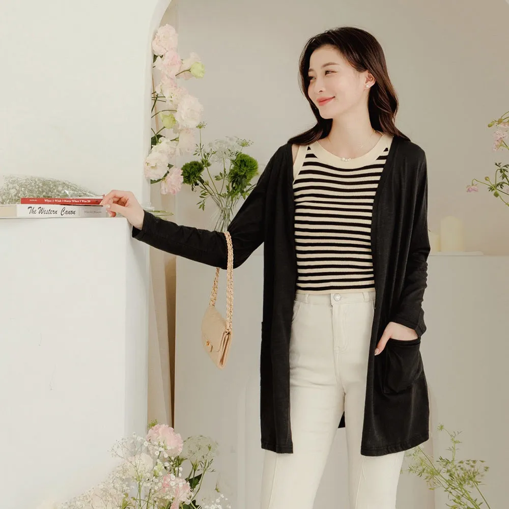 Casual Basic Solid Cotton Long Cardigan Jacket Top