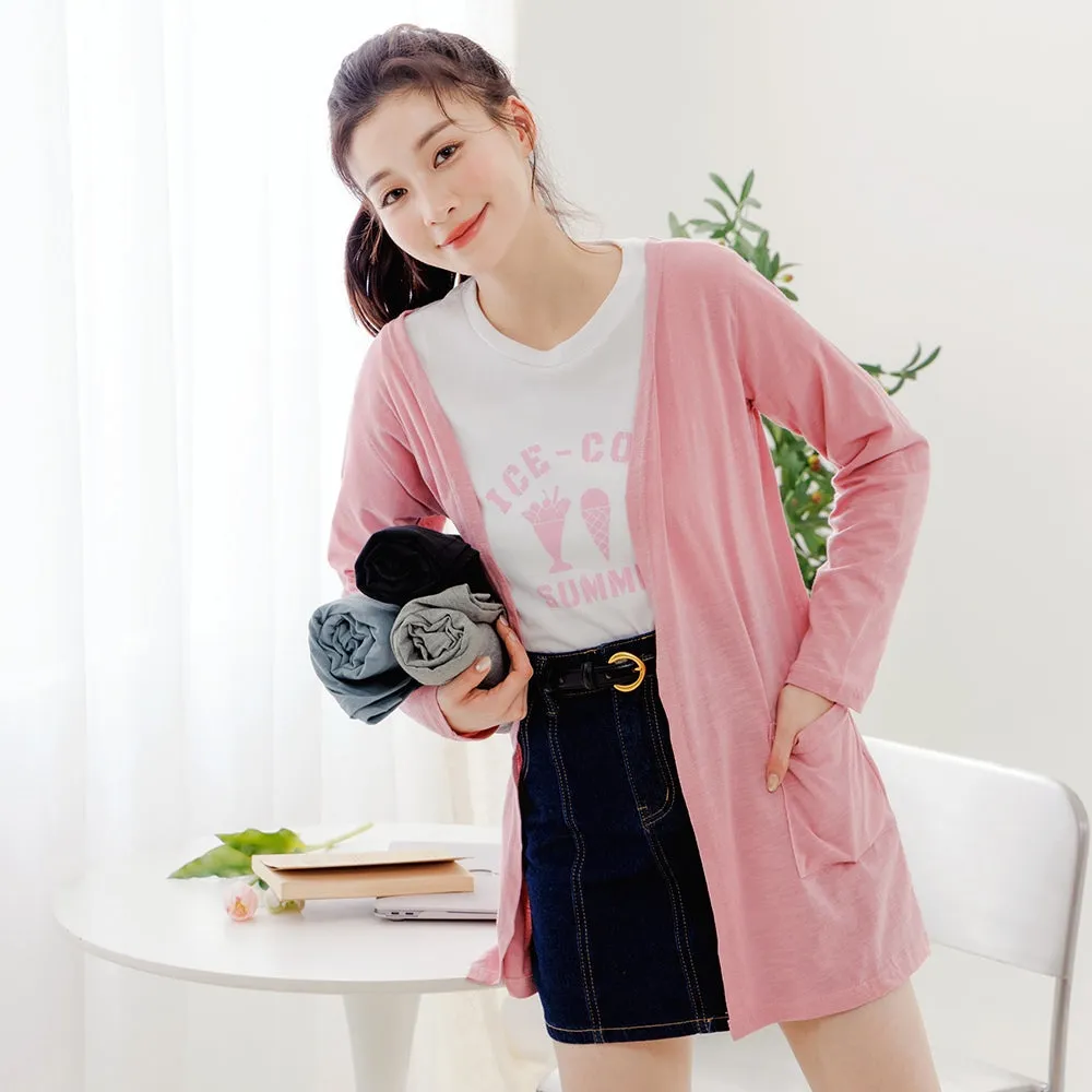 Casual Basic Solid Cotton Long Cardigan Jacket Top