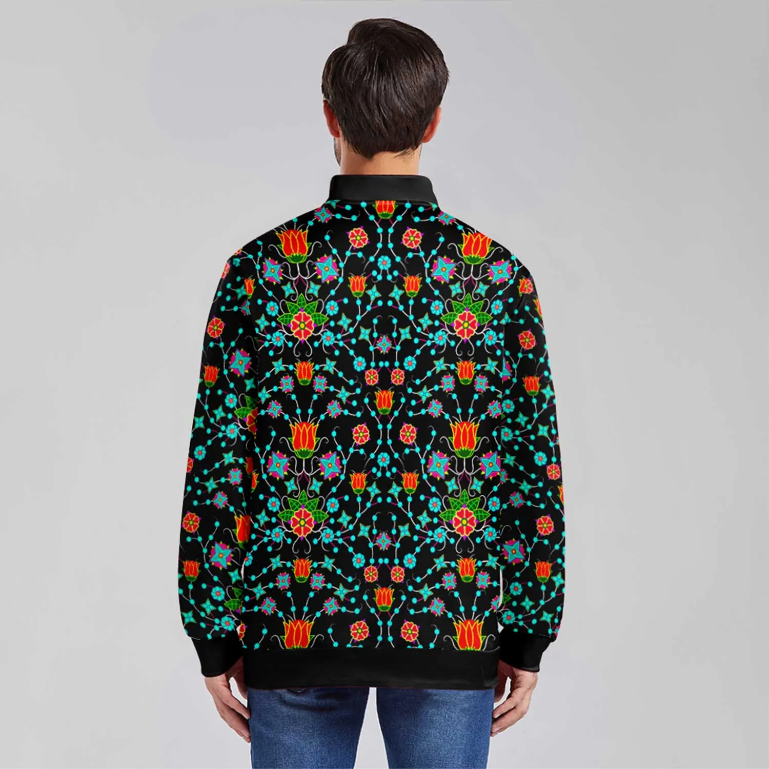 Floral Damask Upgrade Zippered Collared Lightweight Jacket