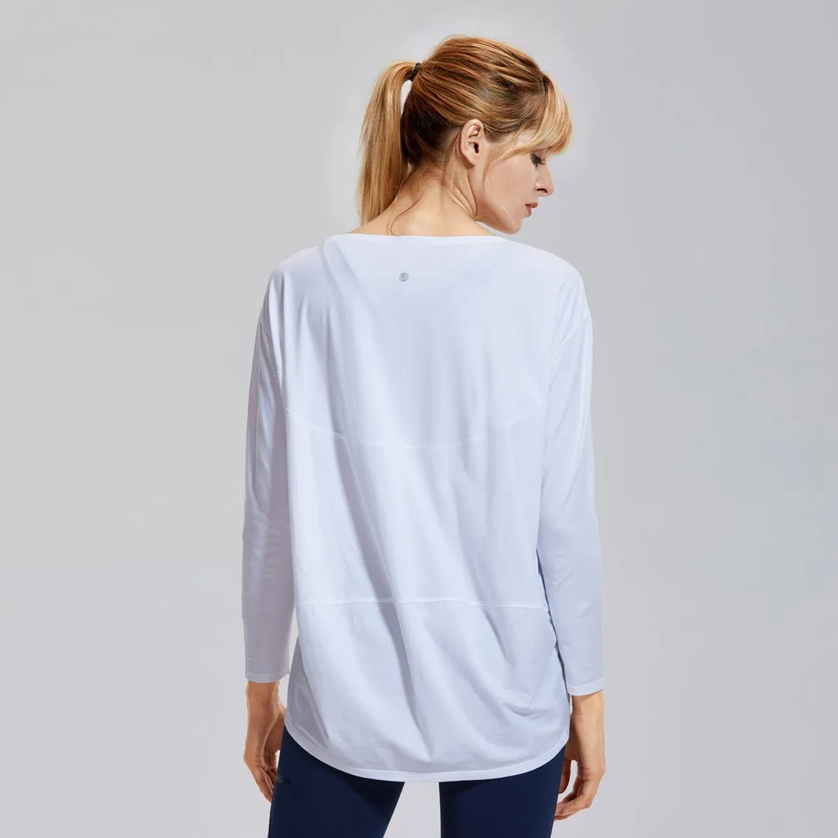 Long Sleeve Loose Fit Pima Cotton White Active Top