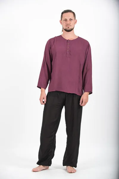 Mens Coconut Buttons Yoga Shirt in Dark Purple