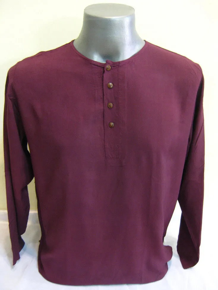 Mens Coconut Buttons Yoga Shirt in Dark Purple