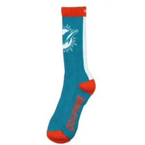 Miami Pro Football Socks Adult Team Logo and Colors Large Crew Sport Socks Footwear for Men and Women Game Day Apparel