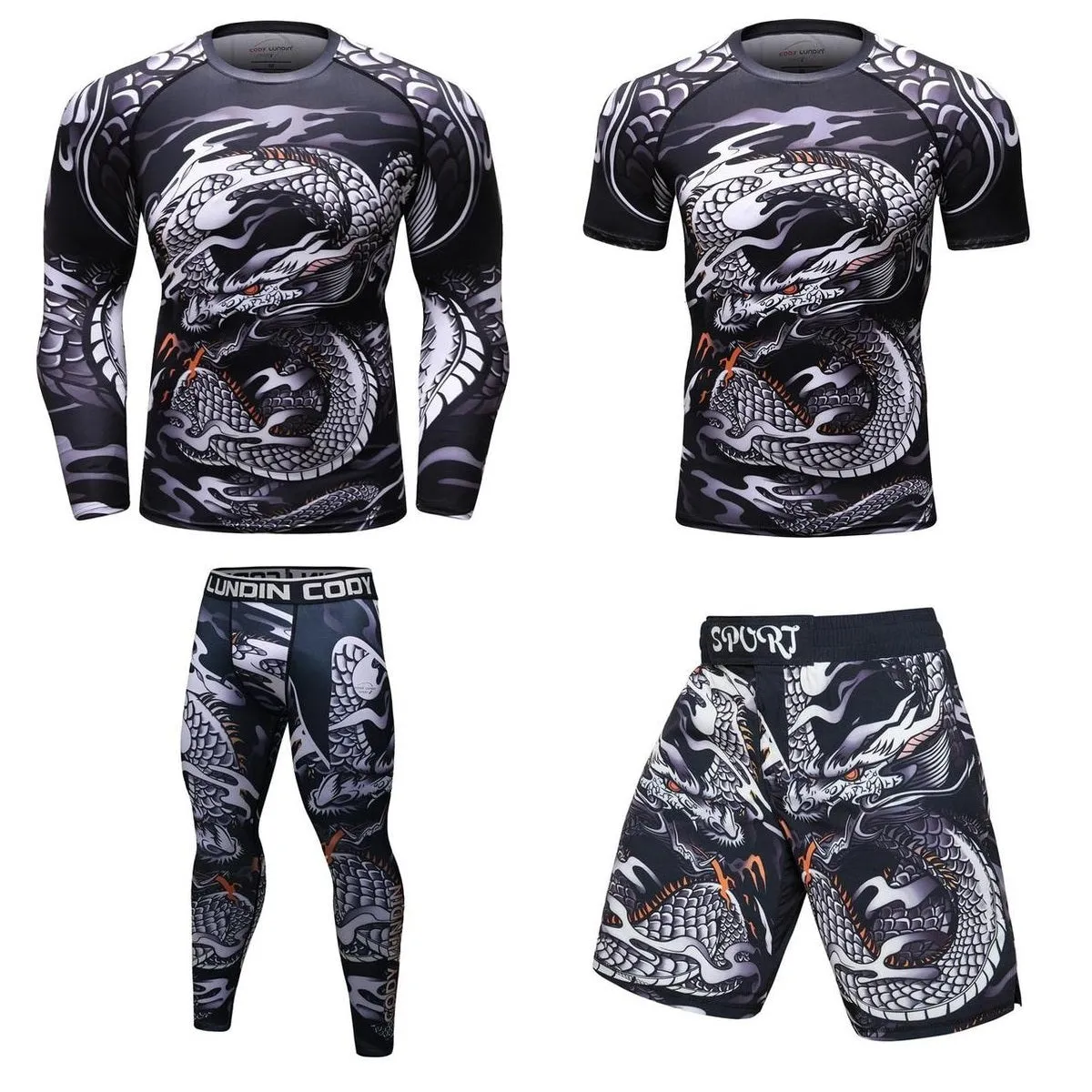 MMA Dragon Printed Workout Quick Dry Fitness Set