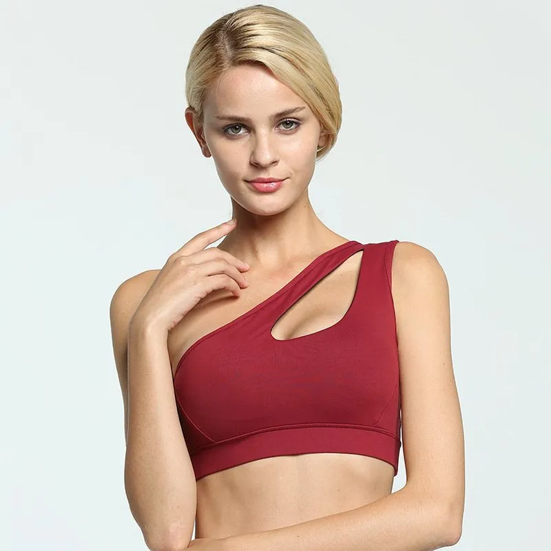 Sexy One Shoulder Yoga Bras Women Sports Top