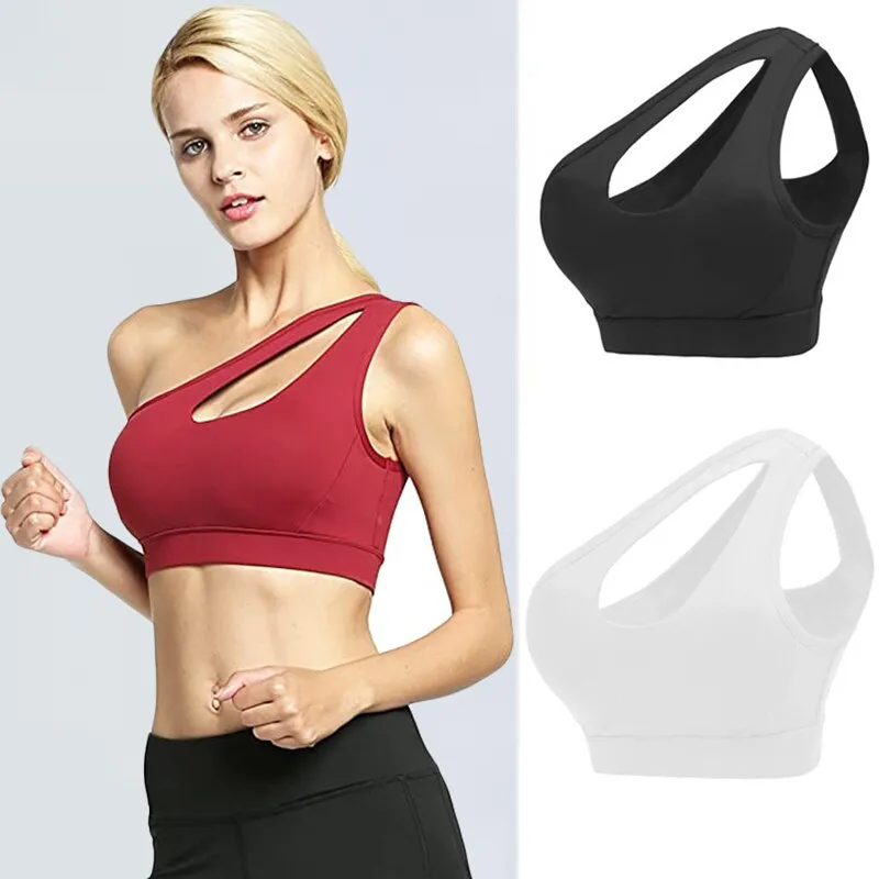 Sexy One Shoulder Yoga Bras Women Sports Top