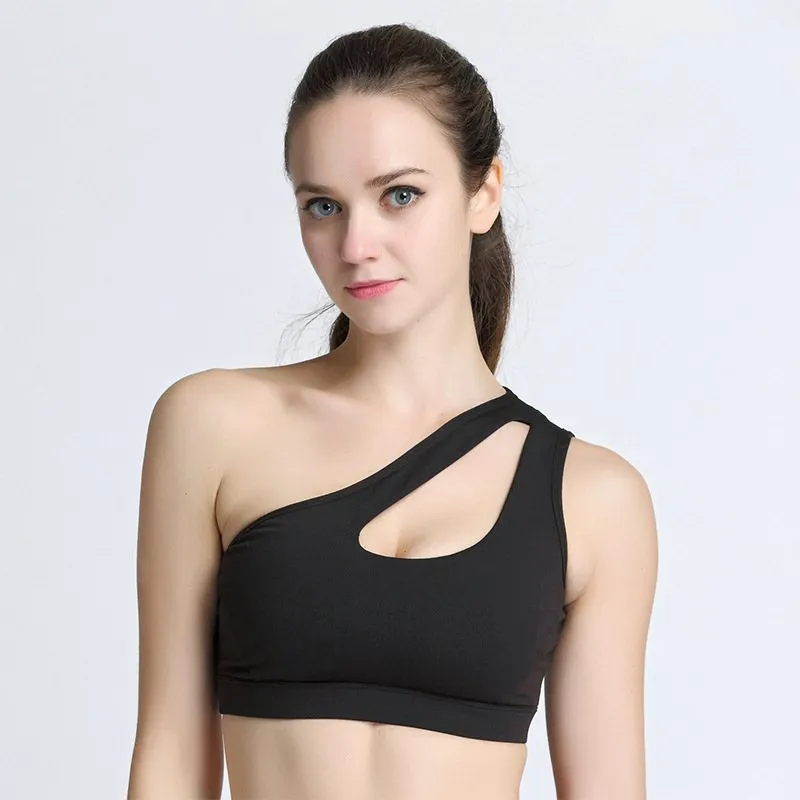 Sexy One Shoulder Yoga Bras Women Sports Top