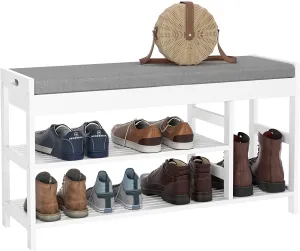 timeless Shoes Bench with Cushioned Seat, Entryway Shoes Rack Bed End Stool with Storage Shelves, Natural (up to 7 Shoes)