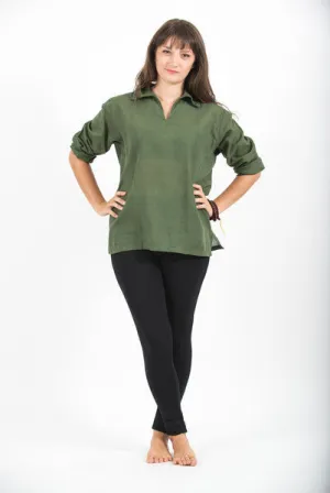 Womens V Neck Collar Yoga Shirt in Olive